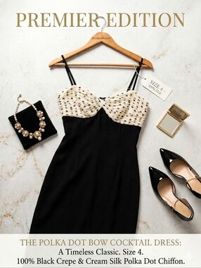 Maggy London Premier Edition: 100% Silk Polka Dot Bow Cocktail Dress Size 4